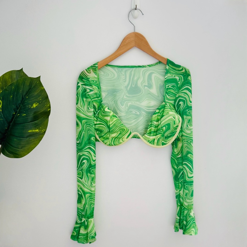 SHEIN | Green Long Sleeve Crop Top Large
